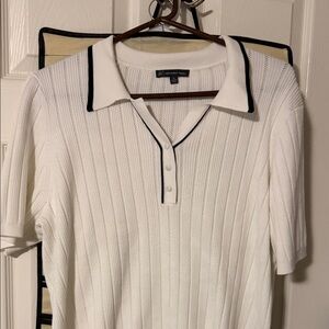 Adrianna Papell White Knit Top with Black Trim